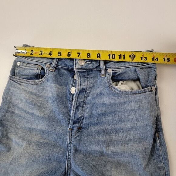 Free People High Rise Wide Leg Blue Denim Floral Jeans Sz 27 Embroidered Boho - Picture 10 of 11